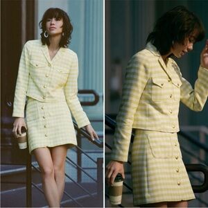 J. crew Yellow Gingam Terry Tweed Collared Lady Blazer Jacket ONLY